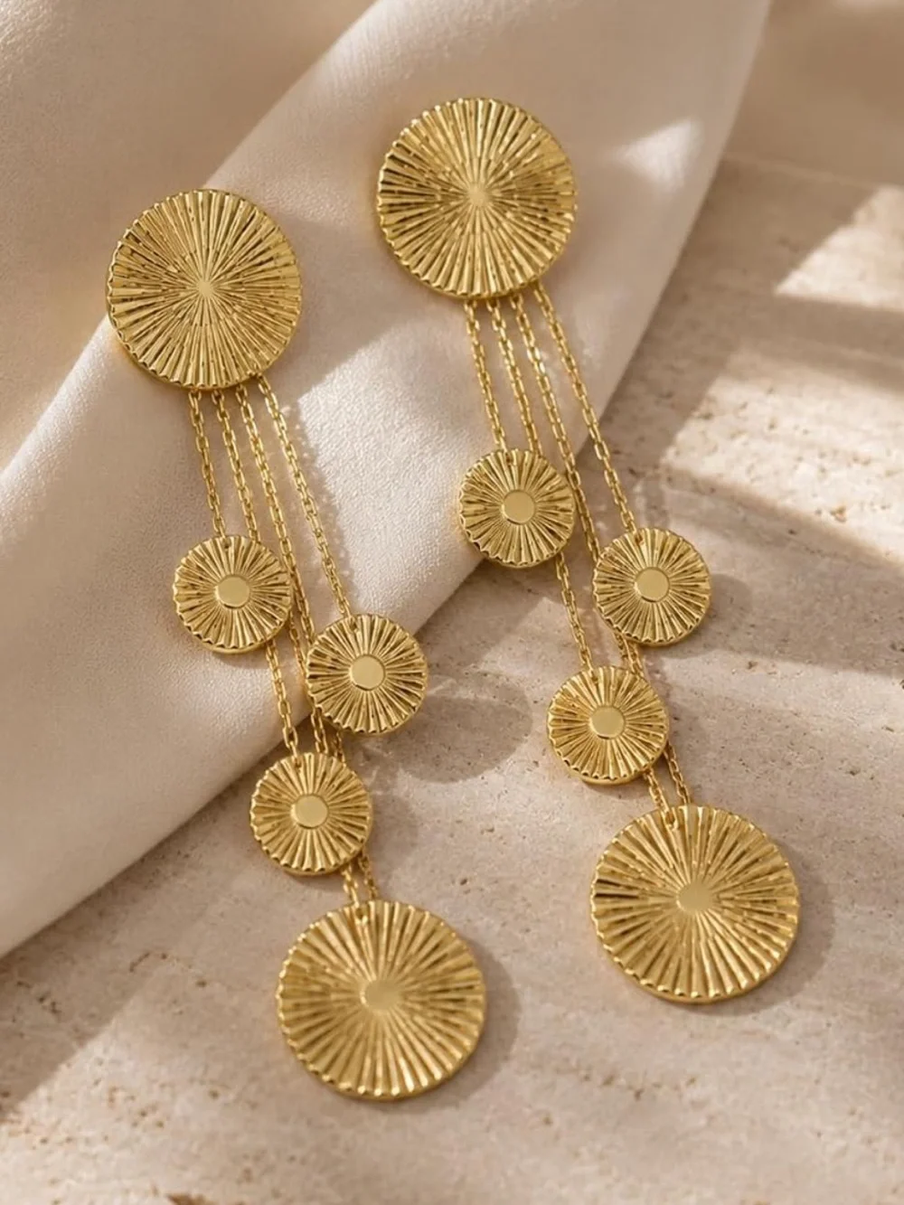 Zara Gold Radiant Disc Drop Earrings